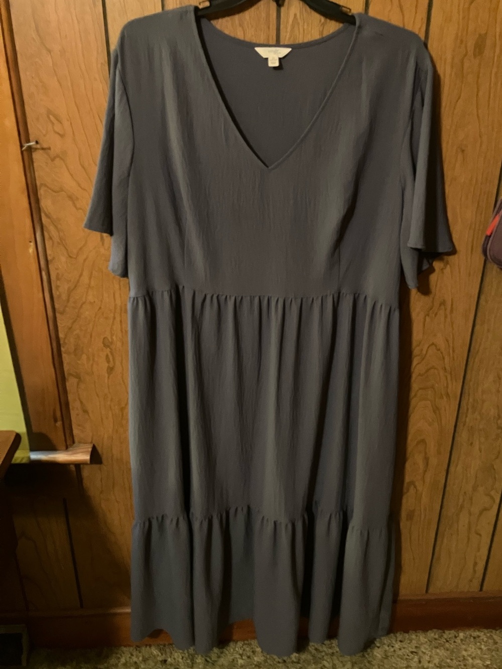 V-Neck Short Sleeve Tiered Dress - Slate Blue gray 3x